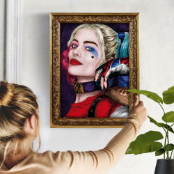HARLEY QUINN - Stampa digitale 38x48 cm di Margot Robbie nei panni di Harley Quinn con cornice oro artigianale | Gloomy Stroke
